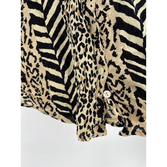 Vintage Point One Button Up Womens Large Beige Black Animal Print Short Sleeve - Picture 5 of 15